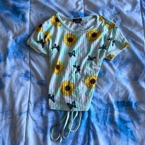 XS Rue21 Sunflower And Butterfly Tie Back Crop Top